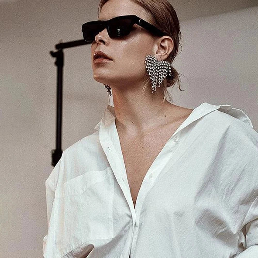 Rhinestone Heart Tassel Earrings Statement for Women Shiny Crystal Fashion Jewelry Earrings Wholesale