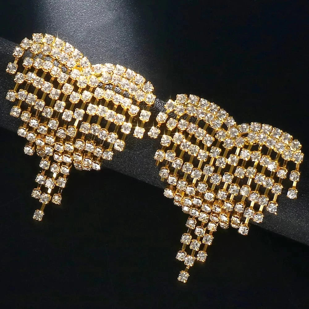 Rhinestone Heart Tassel Earrings Statement for Women Shiny Crystal Fashion Jewelry Earrings Wholesale
