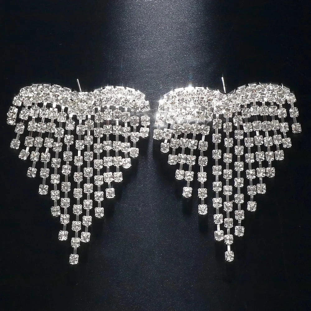 Rhinestone Heart Tassel Earrings Statement for Women Shiny Crystal Fashion Jewelry Earrings Wholesale