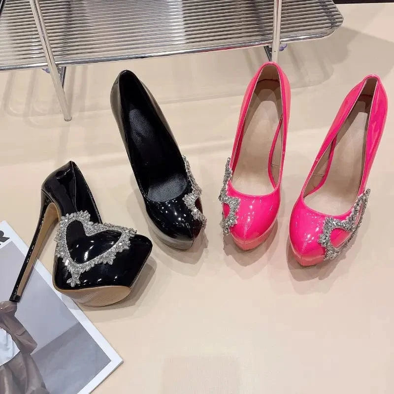 Rhinestone Love Tacones Plataforma Plateau Super High Stiletto Stripper Exotic Pole Dance Platform Heels for Ladies