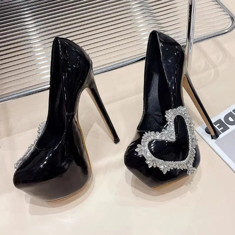 Rhinestone Love Tacones Plataforma Plateau Super High Stiletto Stripper Exotic Pole Dance Platform Heels for Ladies