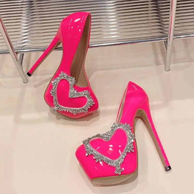 Rhinestone Love Tacones Plataforma Plateau Super High Stiletto Stripper Exotic Pole Dance Platform Heels for Ladies