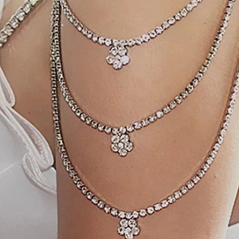 Rhinestone Shoulder Chain Bridal Jewelry Silver Crystal Bra Strap Sexy Body Jewelry Wedding Jewelry