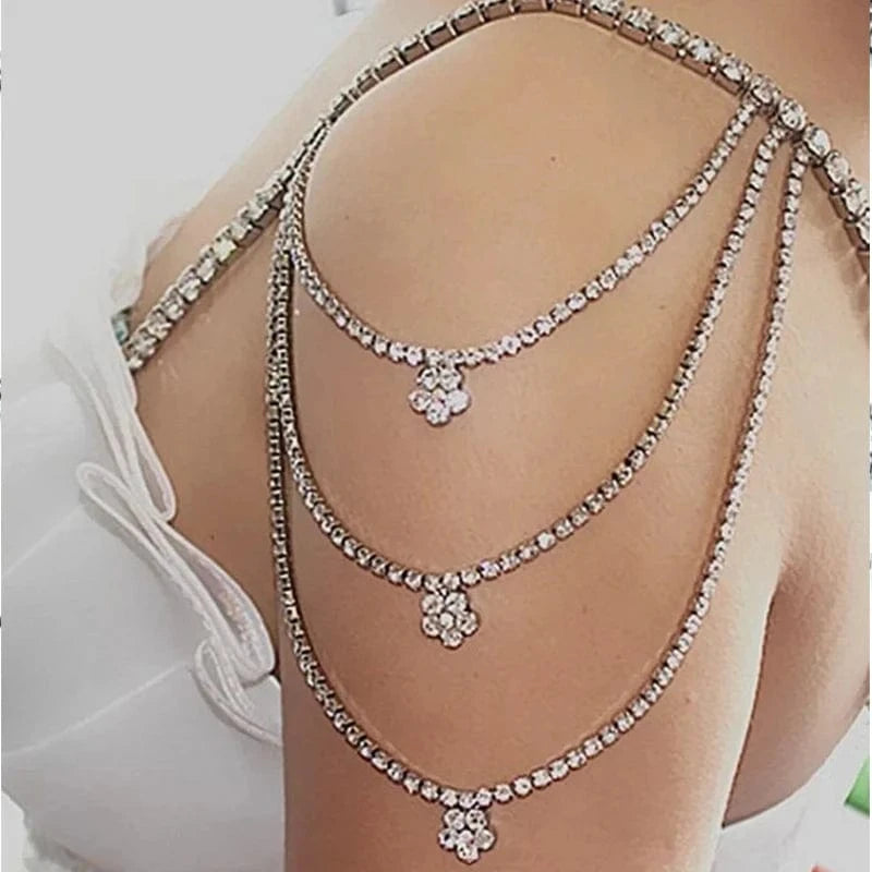 Rhinestone Shoulder Chain Bridal Jewelry Silver Crystal Bra Strap Sexy Body Jewelry Wedding Jewelry