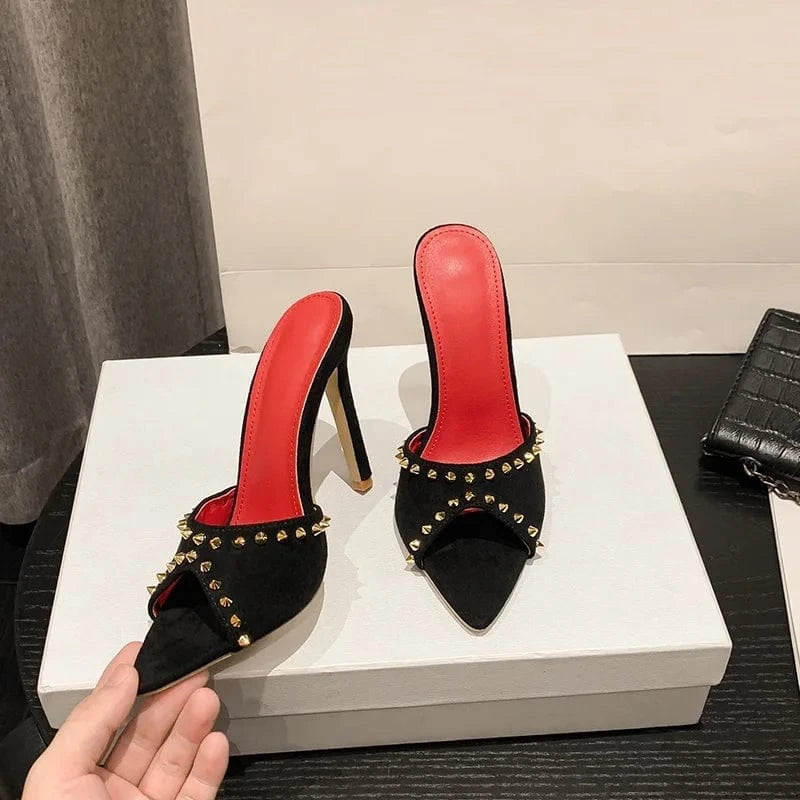 Rhinestone Slippers Ladies Fashion Stiletto Denim Heels 2023 Outdoor Shoes Pointed Open Toe Summer Women's Sandals