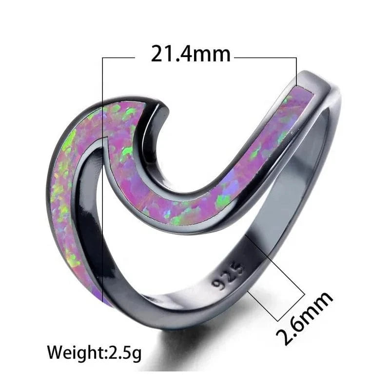 Rhodium plated JCA Sterling Silver 925 Summer Ocean Unique Opal Wave Band Ring