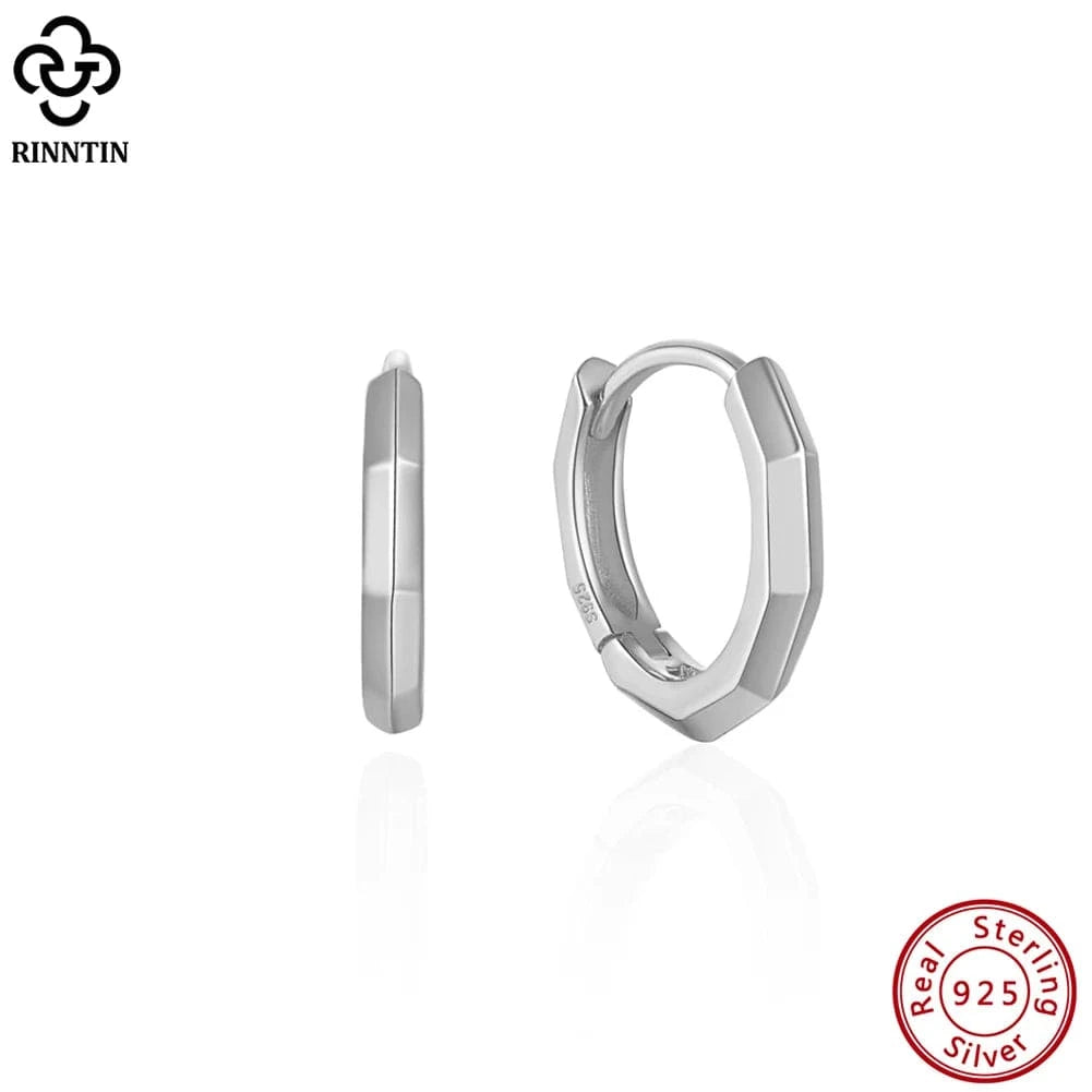 Rhodium Plated RINNTIN APE91 Fine Jewelry Minimalism 925 Sterling Silver Earrings 14K Gold Plated Huggie Hoop Earrings