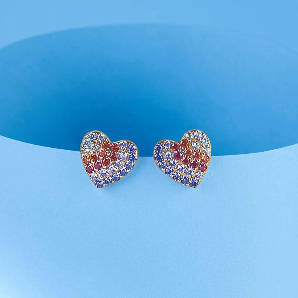 Rhodium Plated RINNTIN EQE91 2023 New Arrival Fine Jewelry Earrings Color Zirconia 925 Sterling Silver Heart-shaped Stud Earrings For Women