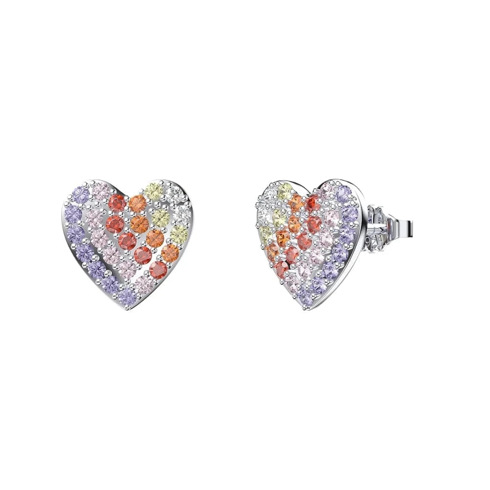 Rhodium Plated RINNTIN EQE91 2023 New Arrival Fine Jewelry Earrings Color Zirconia 925 Sterling Silver Heart-shaped Stud Earrings For Women