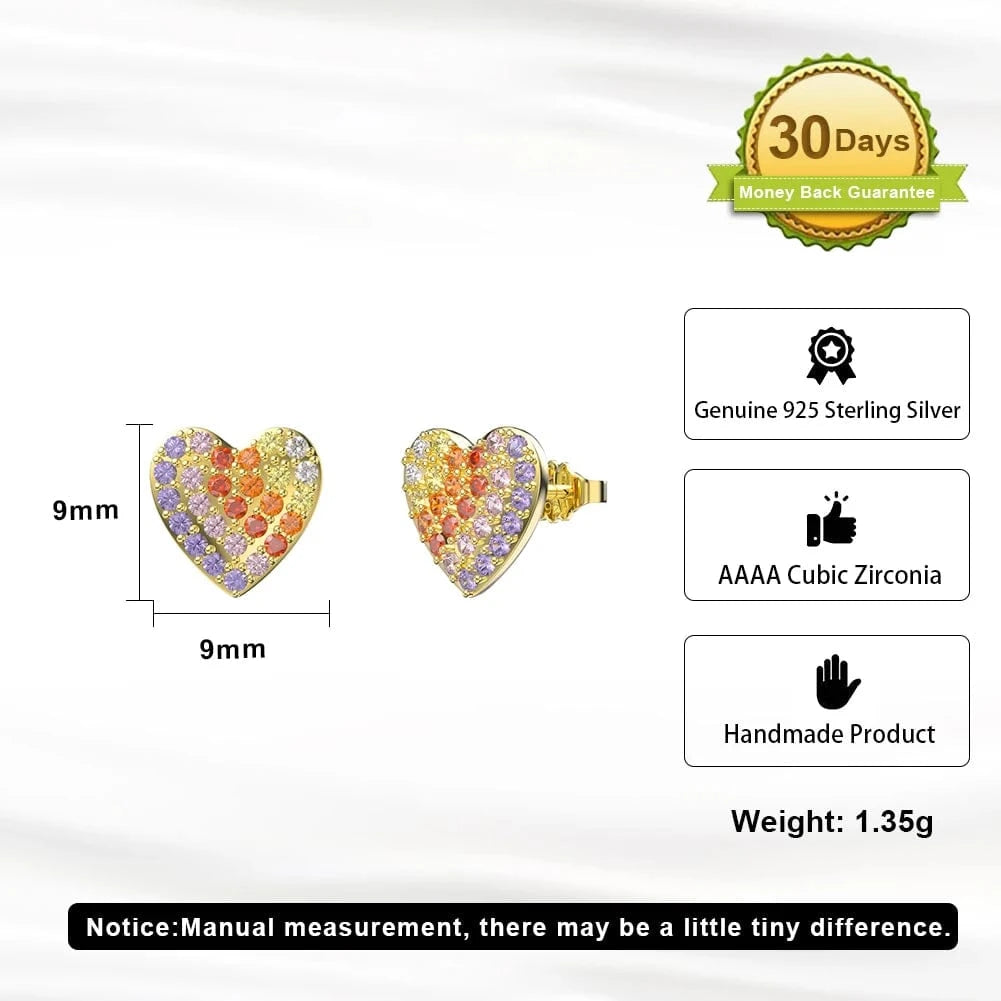Rhodium Plated RINNTIN EQE91 2023 New Arrival Fine Jewelry Earrings Color Zirconia 925 Sterling Silver Heart-shaped Stud Earrings For Women