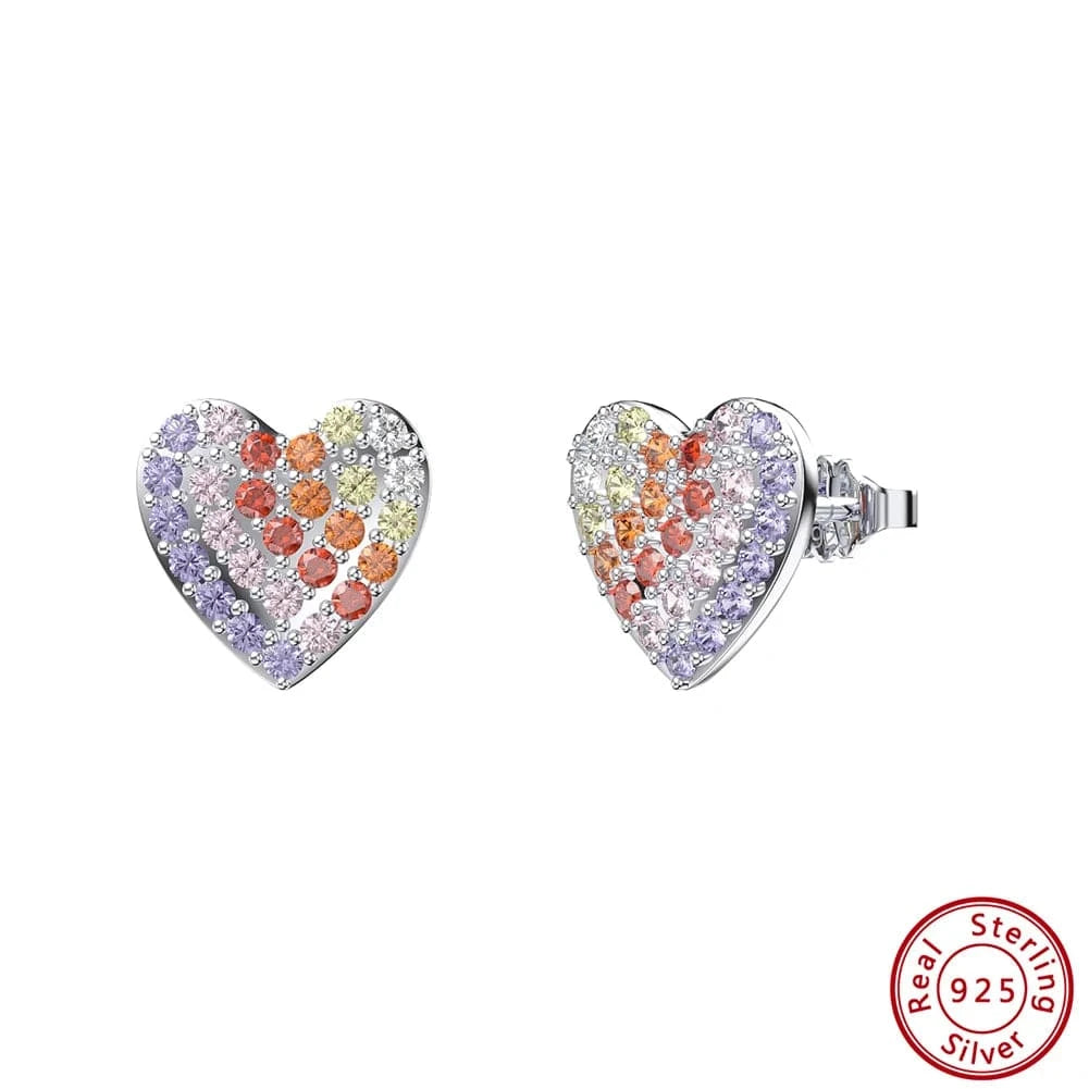 Rhodium Plated RINNTIN EQE91 2023 New Arrival Fine Jewelry Earrings Color Zirconia 925 Sterling Silver Heart-shaped Stud Earrings For Women
