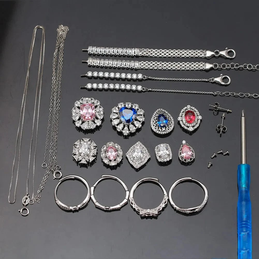 Rhodium Plated RINNTIN LMN06 Vintage Red Created Ruby 5A CZ Shining Diamond Earrings S925 Silver Fine Jewelry Set Accessories Detachable