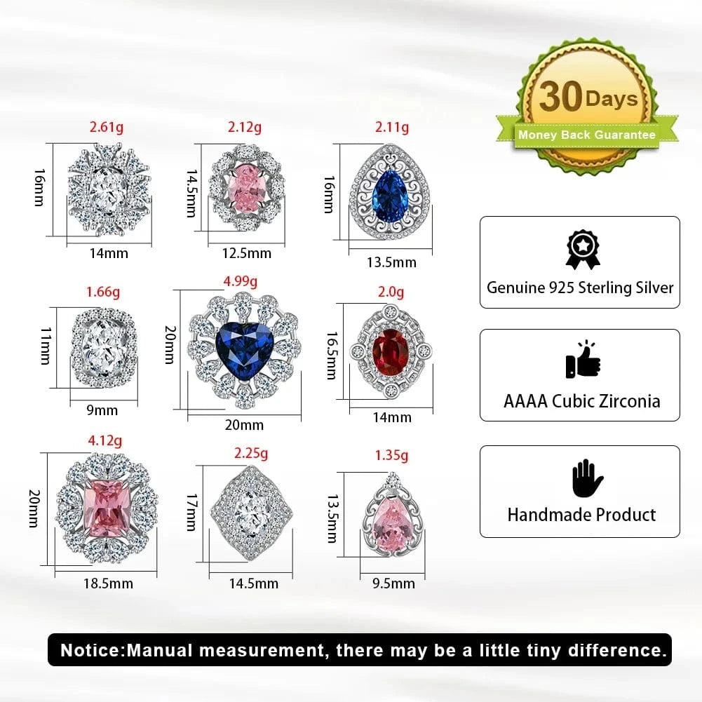 Rhodium Plated RINNTIN LMN06 Vintage Red Created Ruby 5A CZ Shining Diamond Earrings S925 Silver Fine Jewelry Set Accessories Detachable