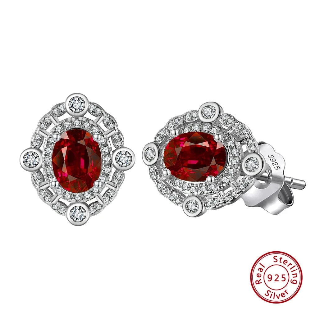 Rhodium Plated RINNTIN LMN06 Vintage Red Created Ruby 5A CZ Shining Diamond Earrings S925 Silver Fine Jewelry Set Accessories Detachable