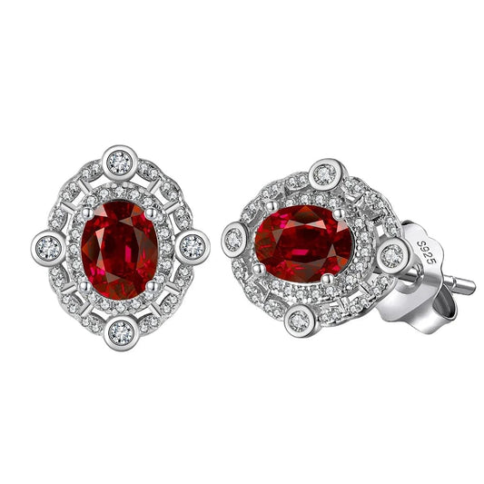 Rhodium Plated RINNTIN LMN06 Vintage Red Created Ruby 5A CZ Shining Diamond Earrings S925 Silver Fine Jewelry Set Accessories Detachable