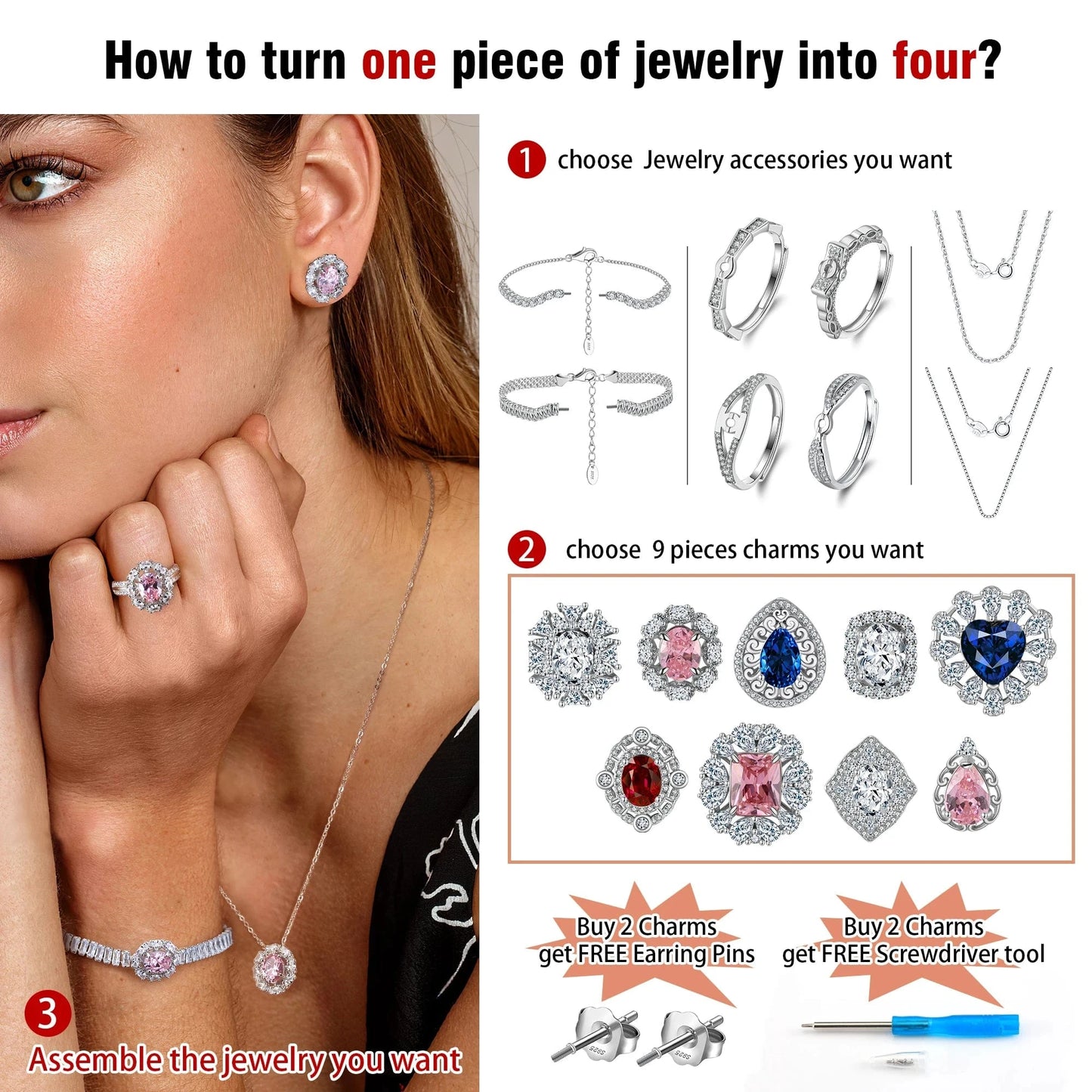 Rhodium Plated RINNTIN LMN09 Wholesale Elegant S925 Silver Earrings with Pear Cut 5A Pink Zirconia Stone Screw Back Fine Jewelry for Women