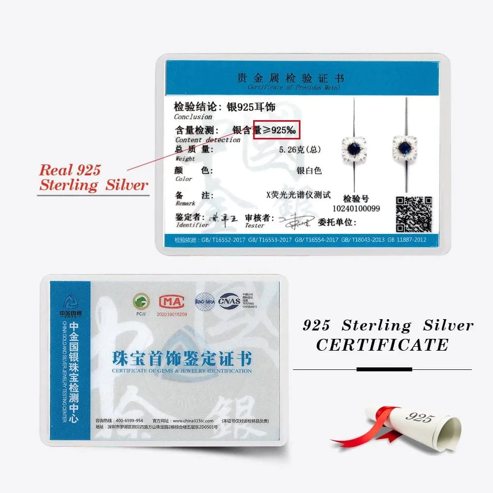 Rhodium Plated RINNTIN LZE20 Factory Wholesale Gemstone 925 Silver Ring Created Sapphire Blue Sparking 5A Zirconia Stud Earrings Silver Jewelry