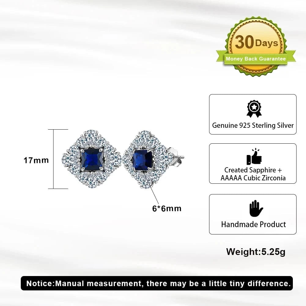 Rhodium Plated RINNTIN LZE20 Factory Wholesale Gemstone 925 Silver Ring Created Sapphire Blue Sparking 5A Zirconia Stud Earrings Silver Jewelry