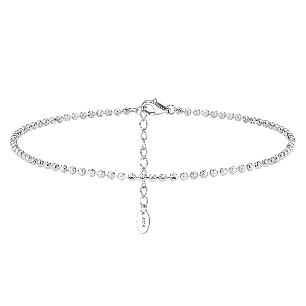 Rhodium Plated RINNTIN SA42 Real 925 Sterling Silver Ball Bead Chain Anklet Beach Adjustable Chain Anklet Foot Jewelry