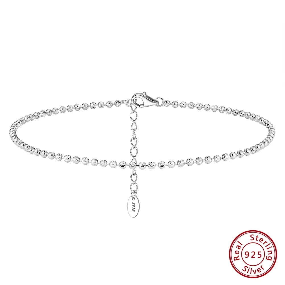 Rhodium Plated RINNTIN SA42 Real 925 Sterling Silver Ball Bead Chain Anklet Beach Adjustable Chain Anklet Foot Jewelry