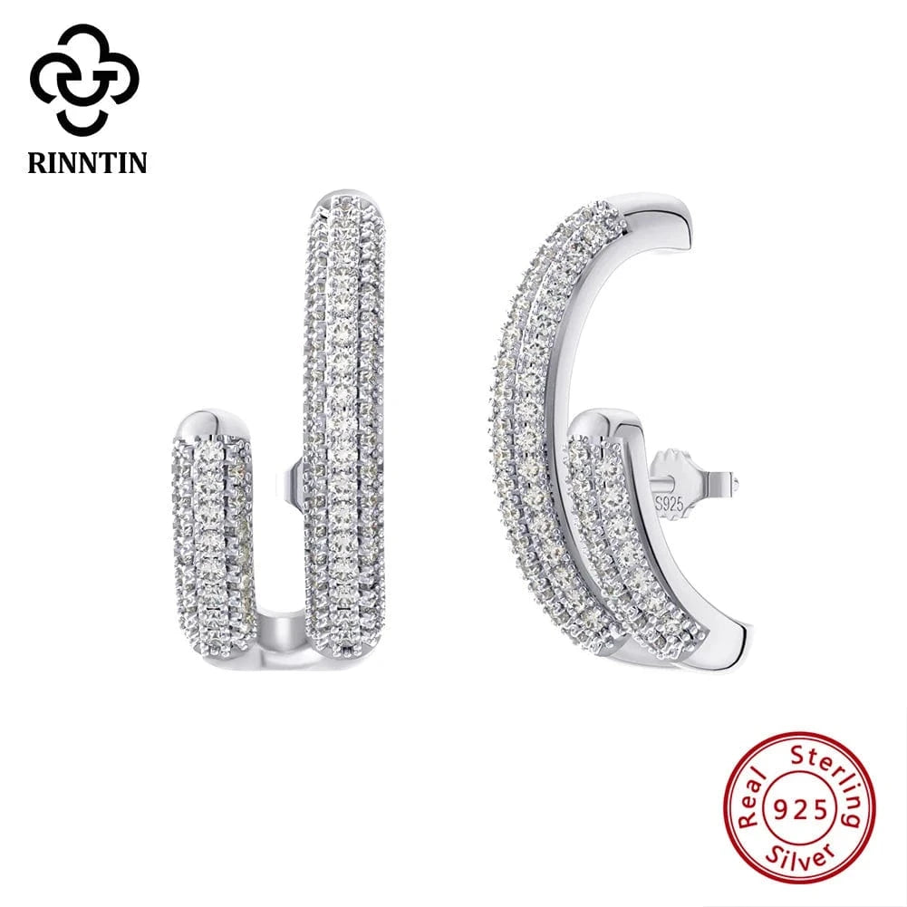 Rhodium Plated RINNTIN SE391 Fine Jewelry 925 Sterling Silver Earrings Wholesale U Shaped Cubic Zirconia Stud Earrings