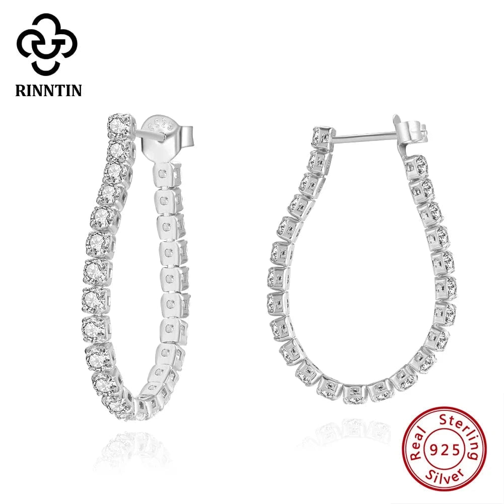 Rhodium Plated RINNTIN SE395 New Arrival Fine Jewelry 925 Sterling Silver Earrings 2.5mm Round Cut CZ Tennis Chain Earring