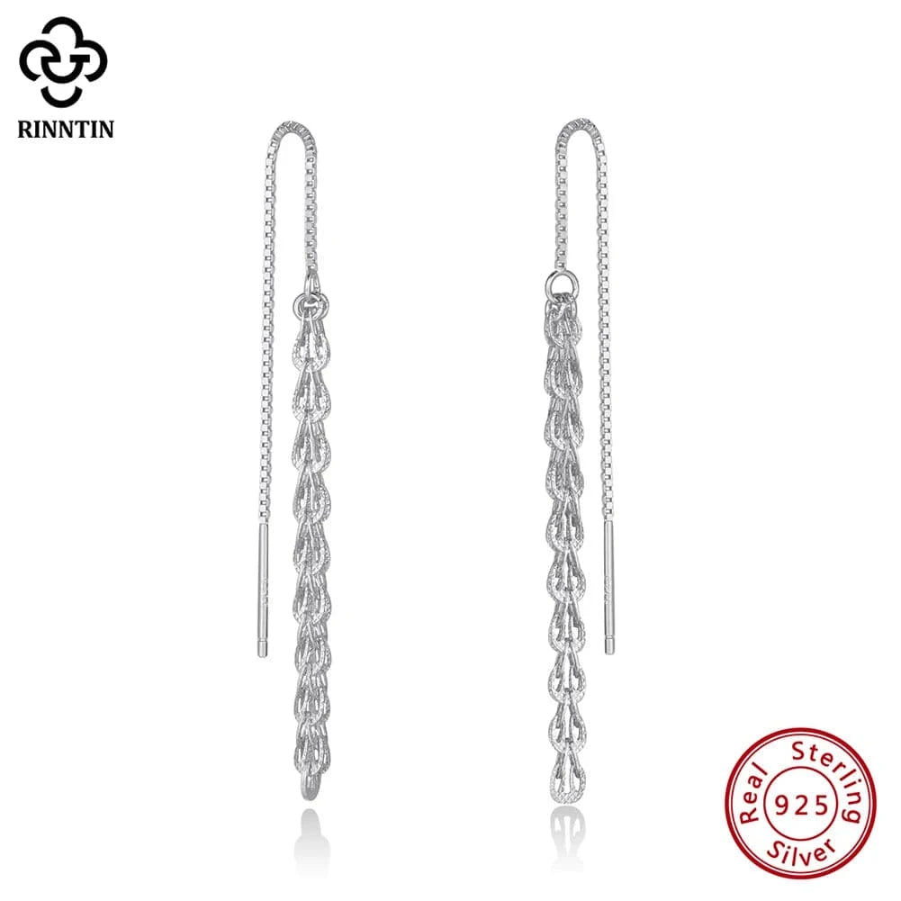 Rhodium Plated RINNTIN SE399 New Arrival Fine Jewelry 925 Sterling Silver Earrings 14K Gold Plated 3mm Phoenix Chain Tassels Earring