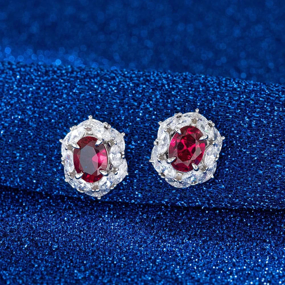 Rhodium Plated RINTINN LZE04 Factory Hypoallergenic Stud Earring Jewelry Created Ruby Cubic Zirconia 925 Sterling Silver Earrings for Women