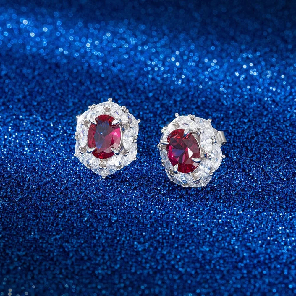 Rhodium Plated RINTINN LZE04 Factory Hypoallergenic Stud Earring Jewelry Created Ruby Cubic Zirconia 925 Sterling Silver Earrings for Women