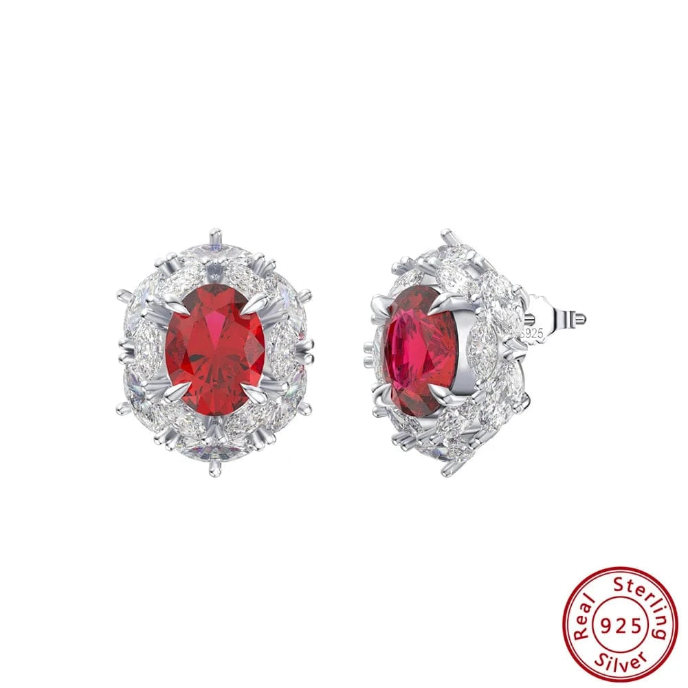 Rhodium Plated RINTINN LZE04 Factory Hypoallergenic Stud Earring Jewelry Created Ruby Cubic Zirconia 925 Sterling Silver Earrings for Women