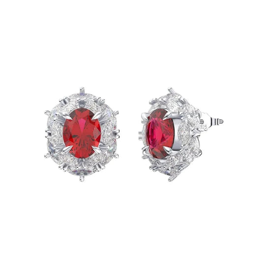 Rhodium Plated RINTINN LZE04 Factory Hypoallergenic Stud Earring Jewelry Created Ruby Cubic Zirconia 925 Sterling Silver Earrings for Women