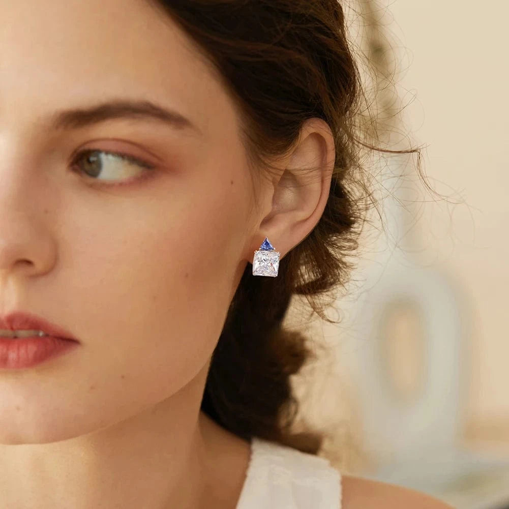 Rhodium Plated RINTINN LZE08 Silver 925 Earrings Square Sterling Popular Silver 925 Cubic Zirconia Created Tanzanite Earrings For Women