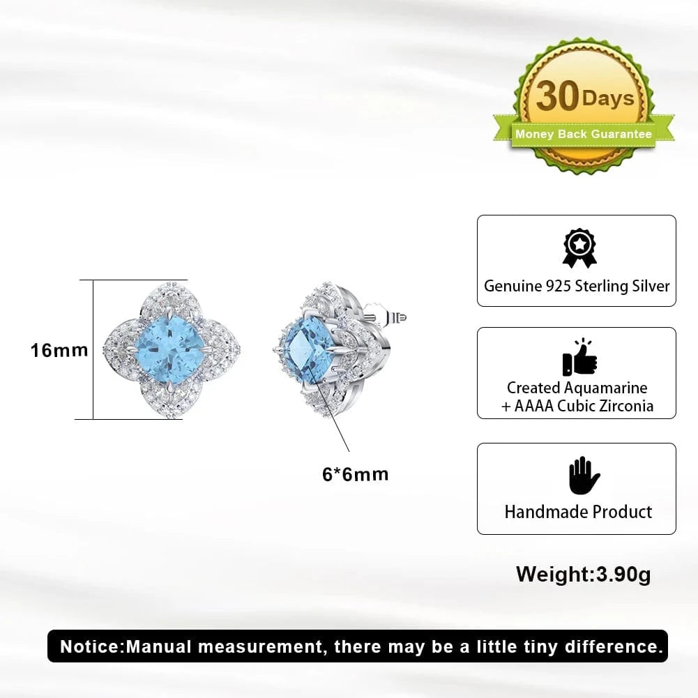 Rhodium Plated RINTINN LZE09 925 Silver Flower Stud Earrings Hypoallergenic Created Aquamarine Cubic Zirconia Earrings Women Party Fine Jewelry