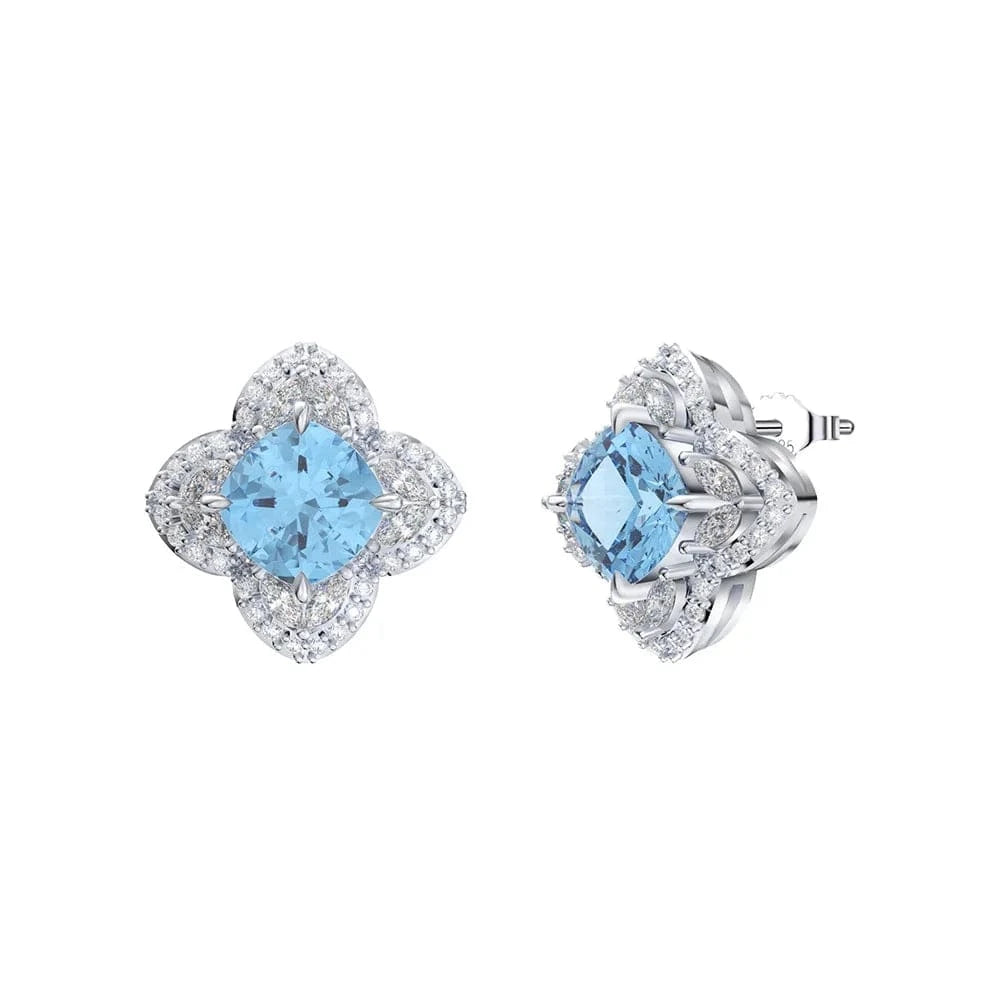 Rhodium Plated RINTINN LZE09 925 Silver Flower Stud Earrings Hypoallergenic Created Aquamarine Cubic Zirconia Earrings Women Party Fine Jewelry