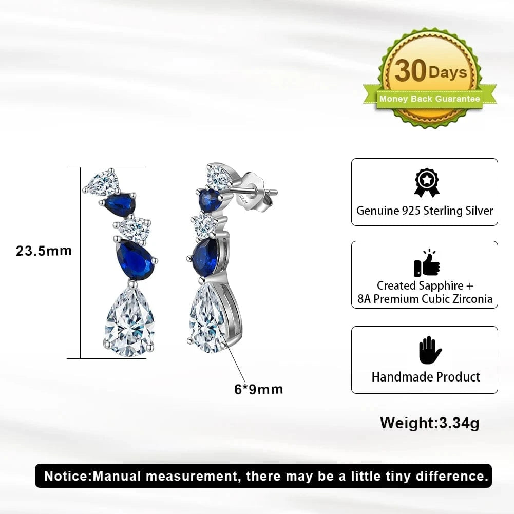 Rhodium Plated RINTINN LZE11 S925 Sterling Silver Stud Earrings 8A Paraiba Water Drop Zircon Inlaid High-grade Design Luxury Style Earrings