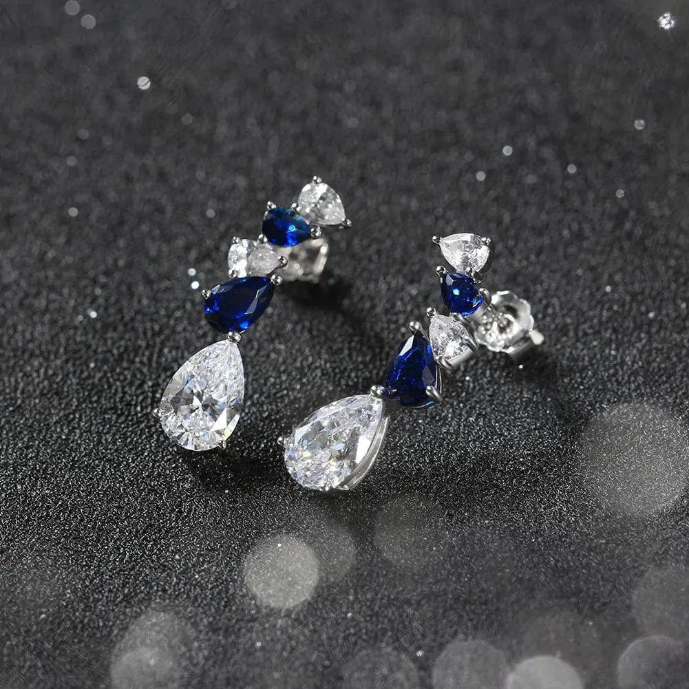 Rhodium Plated RINTINN LZE11 S925 Sterling Silver Stud Earrings 8A Paraiba Water Drop Zircon Inlaid High-grade Design Luxury Style Earrings