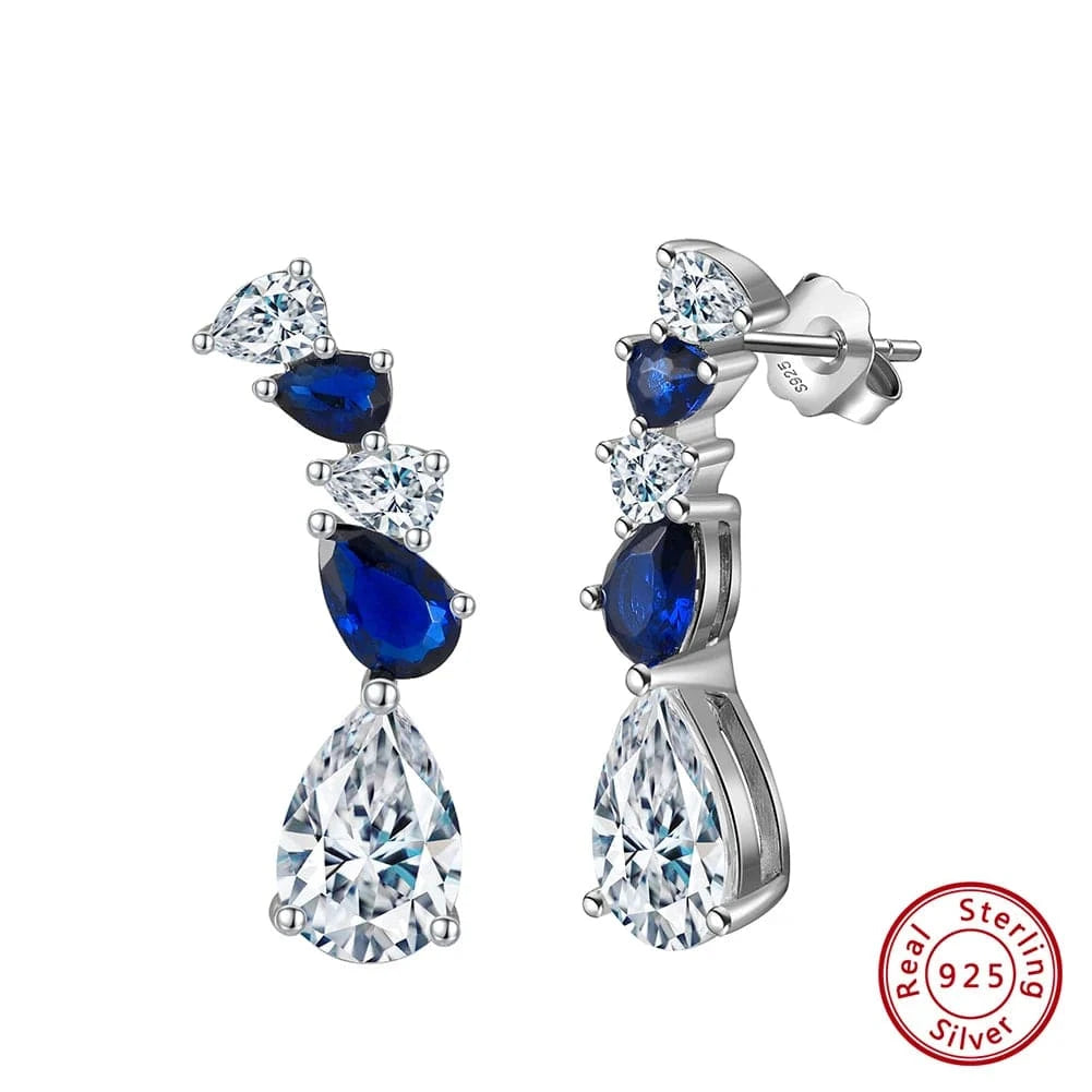 Rhodium Plated RINTINN LZE11 S925 Sterling Silver Stud Earrings 8A Paraiba Water Drop Zircon Inlaid High-grade Design Luxury Style Earrings