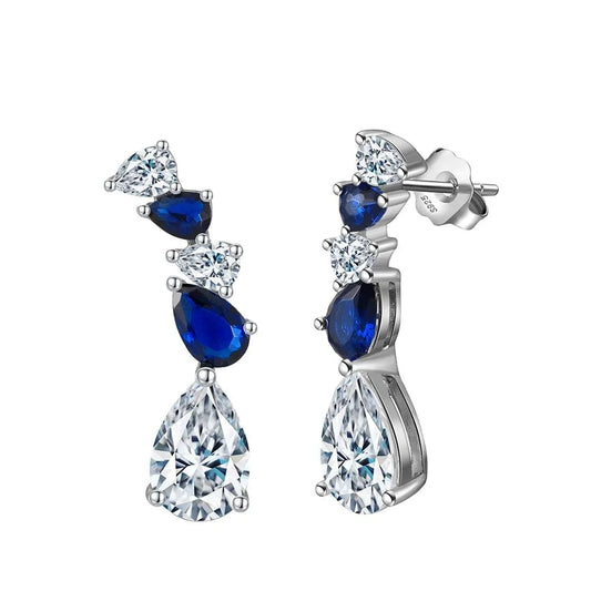 Rhodium Plated RINTINN LZE11 S925 Sterling Silver Stud Earrings 8A Paraiba Water Drop Zircon Inlaid High-grade Design Luxury Style Earrings