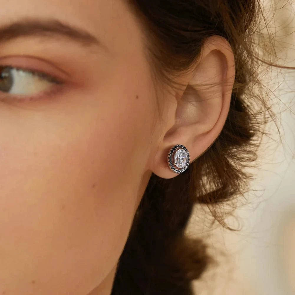 Rhodium Plated RINTINN LZE17 Earrings Womens Custom Jewelry Black 5A CZ Diamond Earrings Created Sapphire Bridal Wedding Party Stud Earring