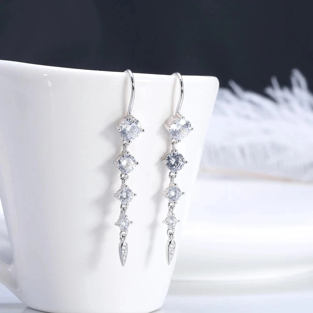 Rhodium Plated RINTINN SE52 925 Sterling Silver Fashion Diamond Tassel Chain Drop Earring Trend Europe and America hot sell silver jewelry