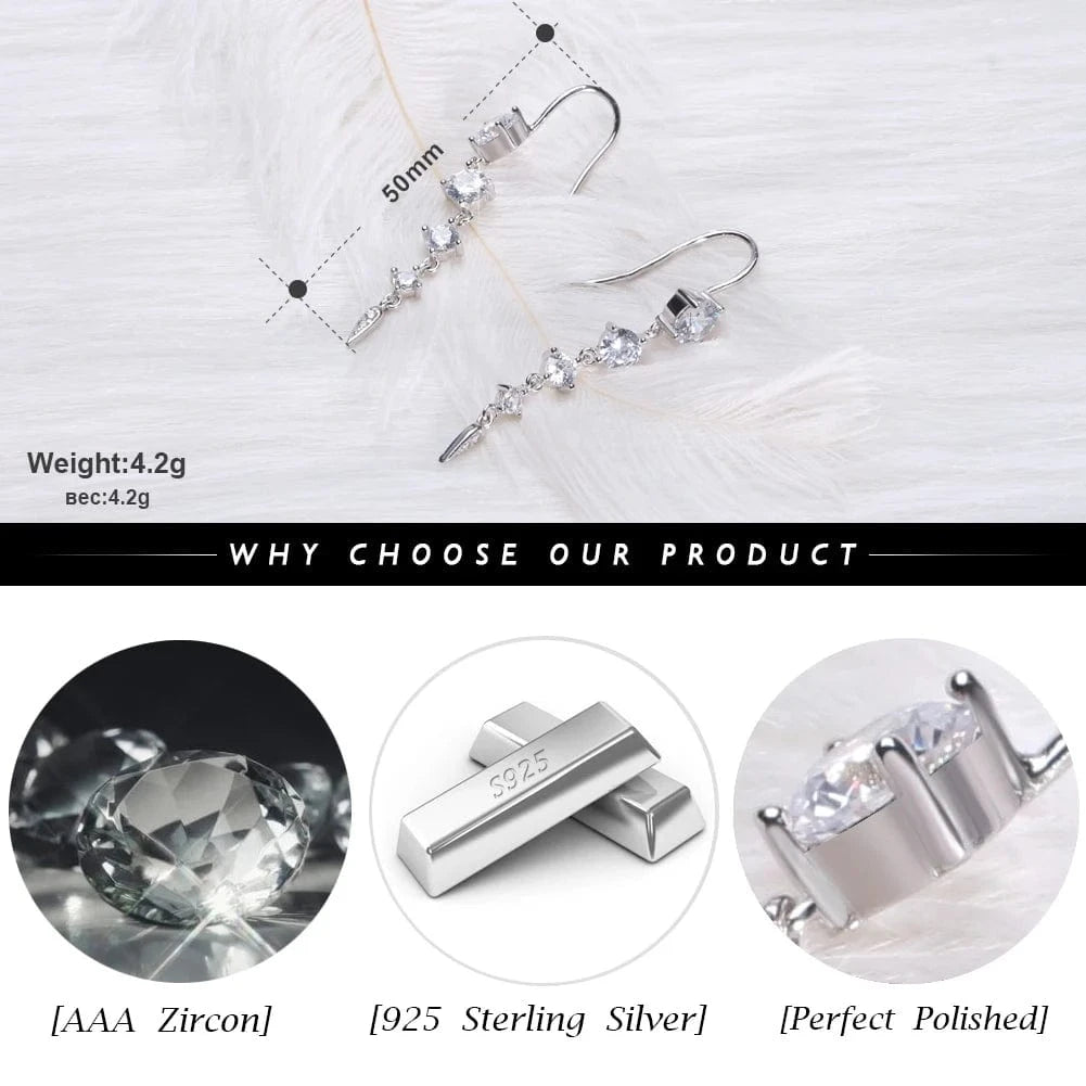 Rhodium Plated RINTINN SE52 925 Sterling Silver Fashion Diamond Tassel Chain Drop Earring Trend Europe and America hot sell silver jewelry