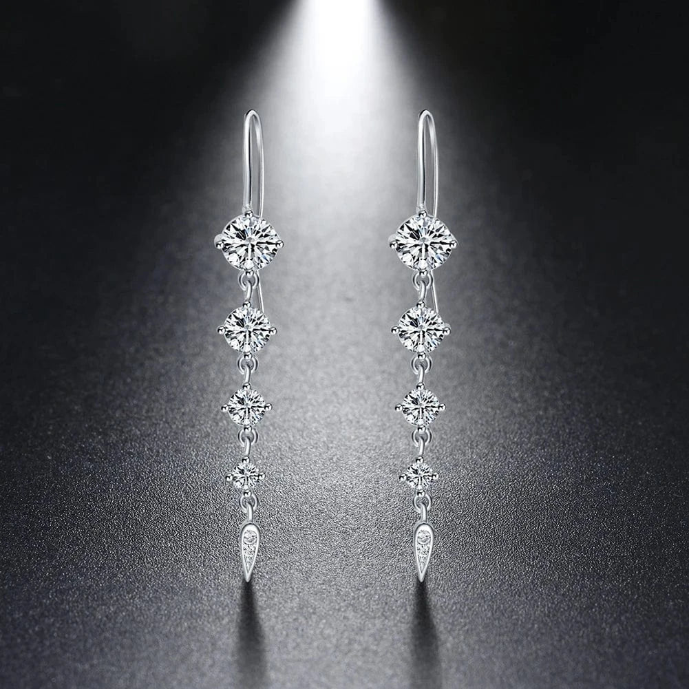 Rhodium Plated RINTINN SE52 925 Sterling Silver Fashion Diamond Tassel Chain Drop Earring Trend Europe and America hot sell silver jewelry
