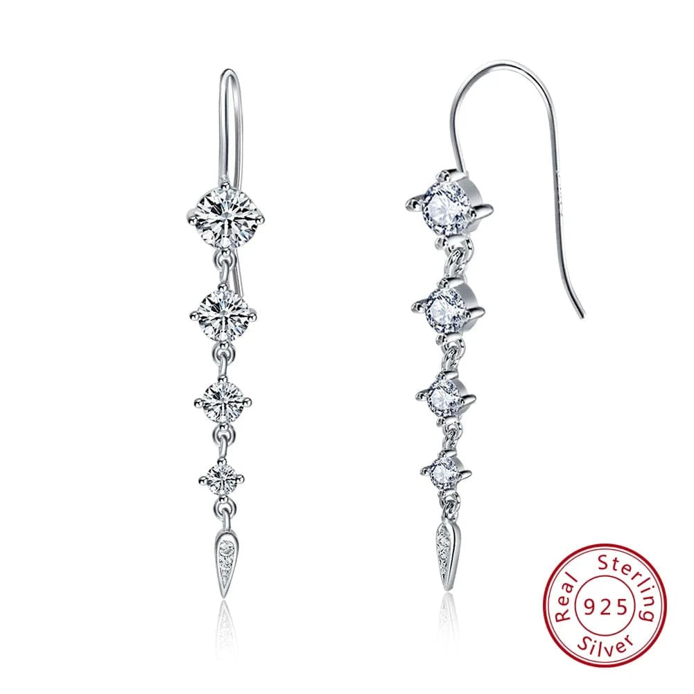 Rhodium Plated RINTINN SE52 925 Sterling Silver Fashion Diamond Tassel Chain Drop Earring Trend Europe and America hot sell silver jewelry