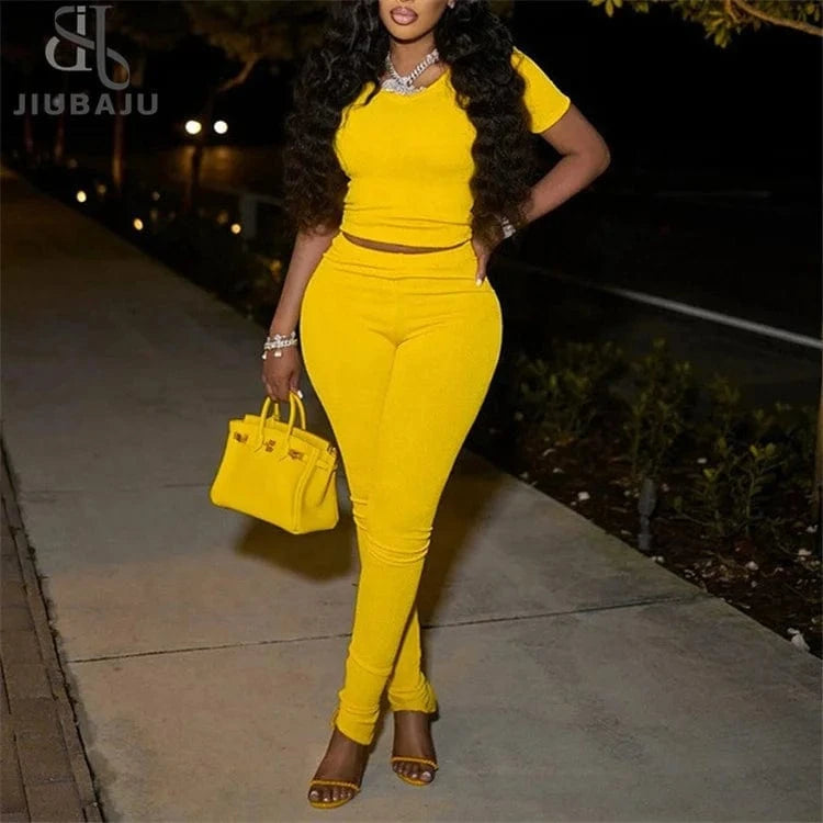 Ribbed Sloid Color Two Piece Set V Neck Top And Pants Sets Comfy Summer Clothes For Women 2024 Casual Outfit