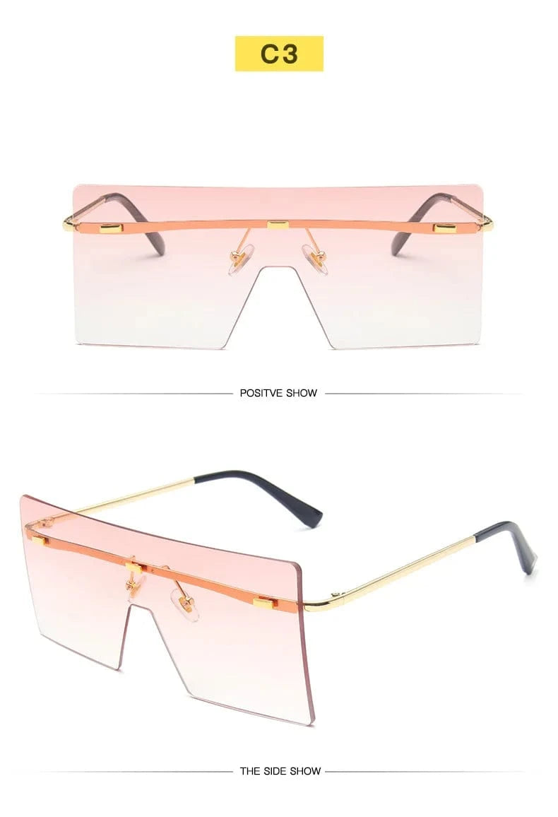 Rimless sunglasses / c3 2024 Custom logo Women Retro Oversized Sunglasses Vintage one piece Sunglasses Eyewear Oculos De Sol Square Rimless Sunglasses