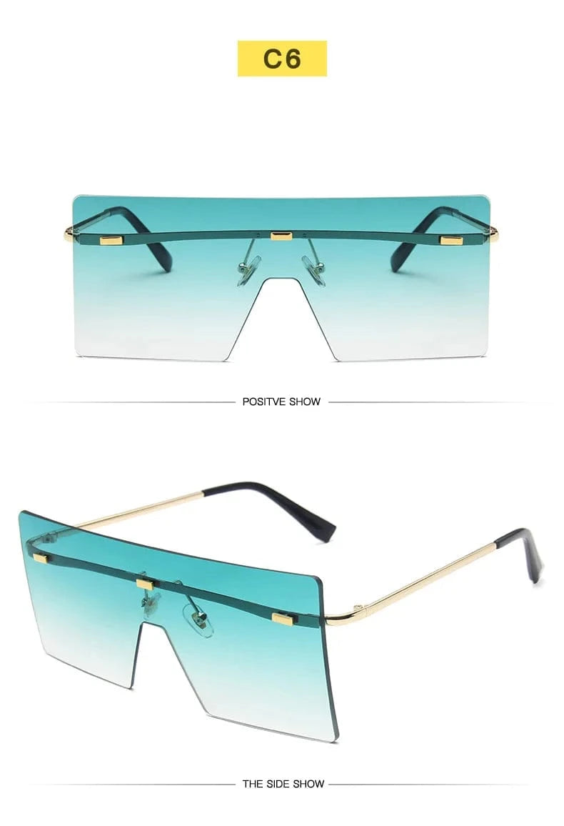 Rimless sunglasses / c6 2024 Custom logo Women Retro Oversized Sunglasses Vintage one piece Sunglasses Eyewear Oculos De Sol Square Rimless Sunglasses