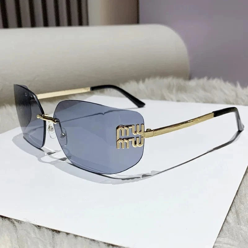 rimless sunglasses / GOLD/  Light gray 2024 New Arrival Trendy Gold Metal  conjoined rectangular  Sun glasses Y2K  Wholesale fashion rimless Sunglasses
