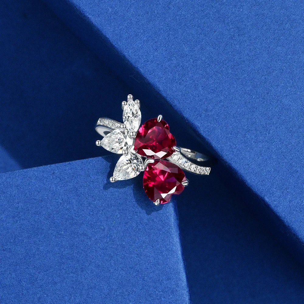 Ring Heart Cut Ruby In 7x7mm Sterling Silver Prong Setting With Fine Craftsmanship Vintage Style - SN Wigs & More