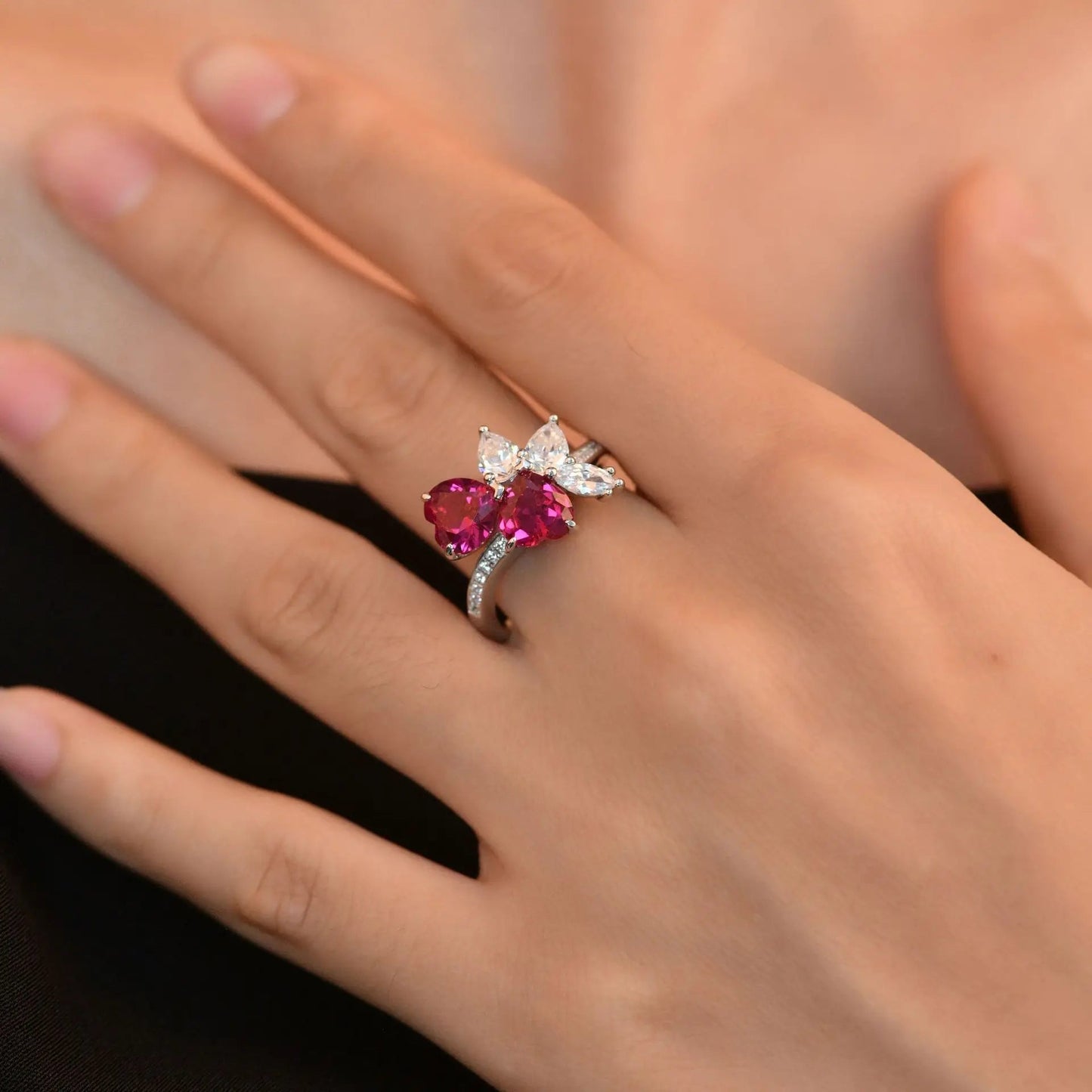 Ring Heart Cut Ruby In 7x7mm Sterling Silver Prong Setting With Fine Craftsmanship Vintage Style - SN Wigs & More