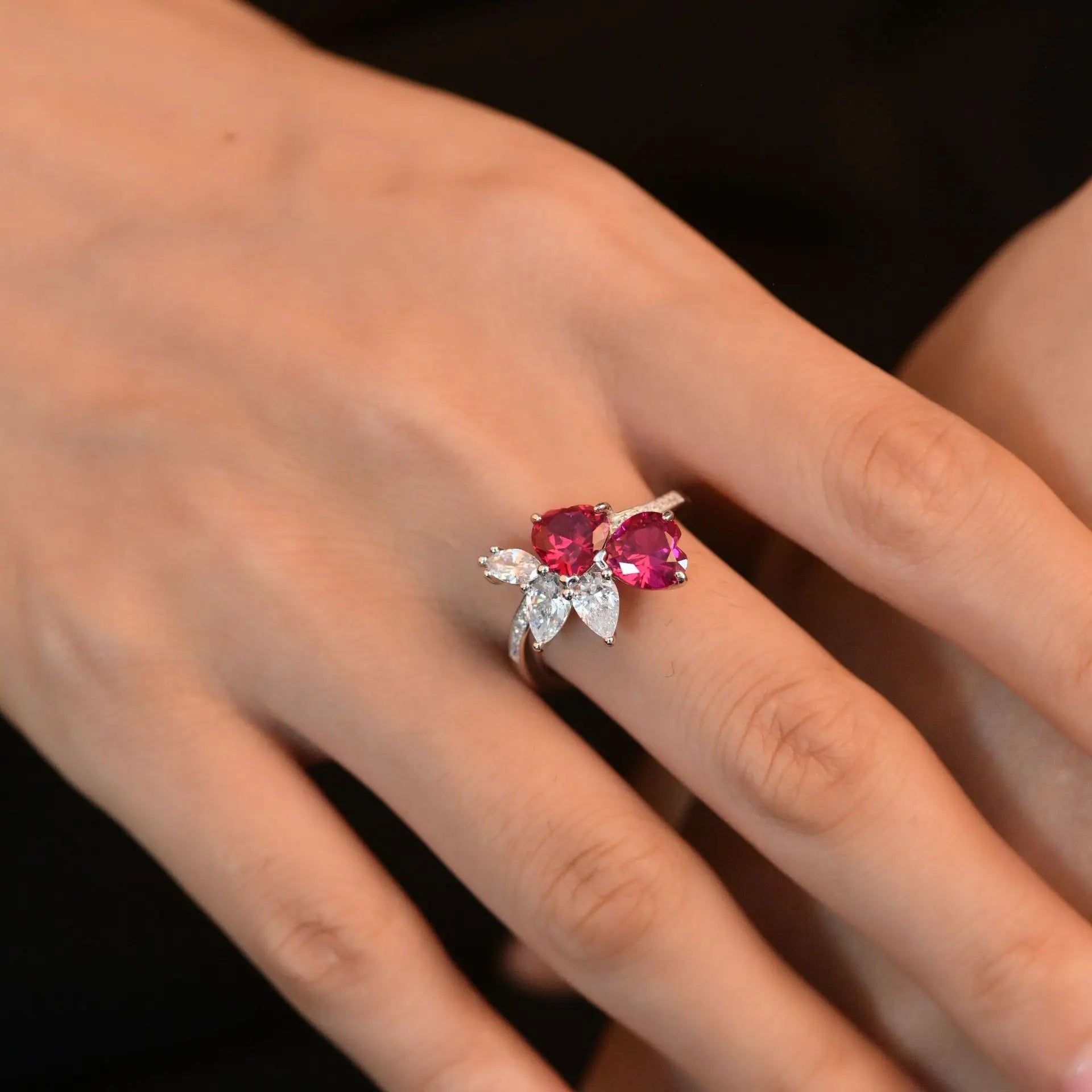 Ring Heart Cut Ruby In 7x7mm Sterling Silver Prong Setting With Fine Craftsmanship Vintage Style - SN Wigs & More